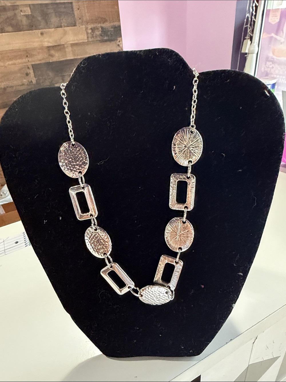 Silver-Tone Textured Link Necklace - Women Jewelry